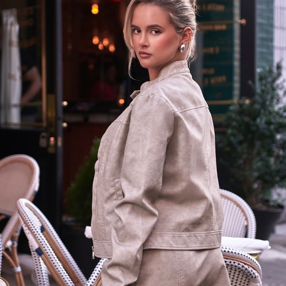 Cute leather jacket also have making skirt available. Sold separately